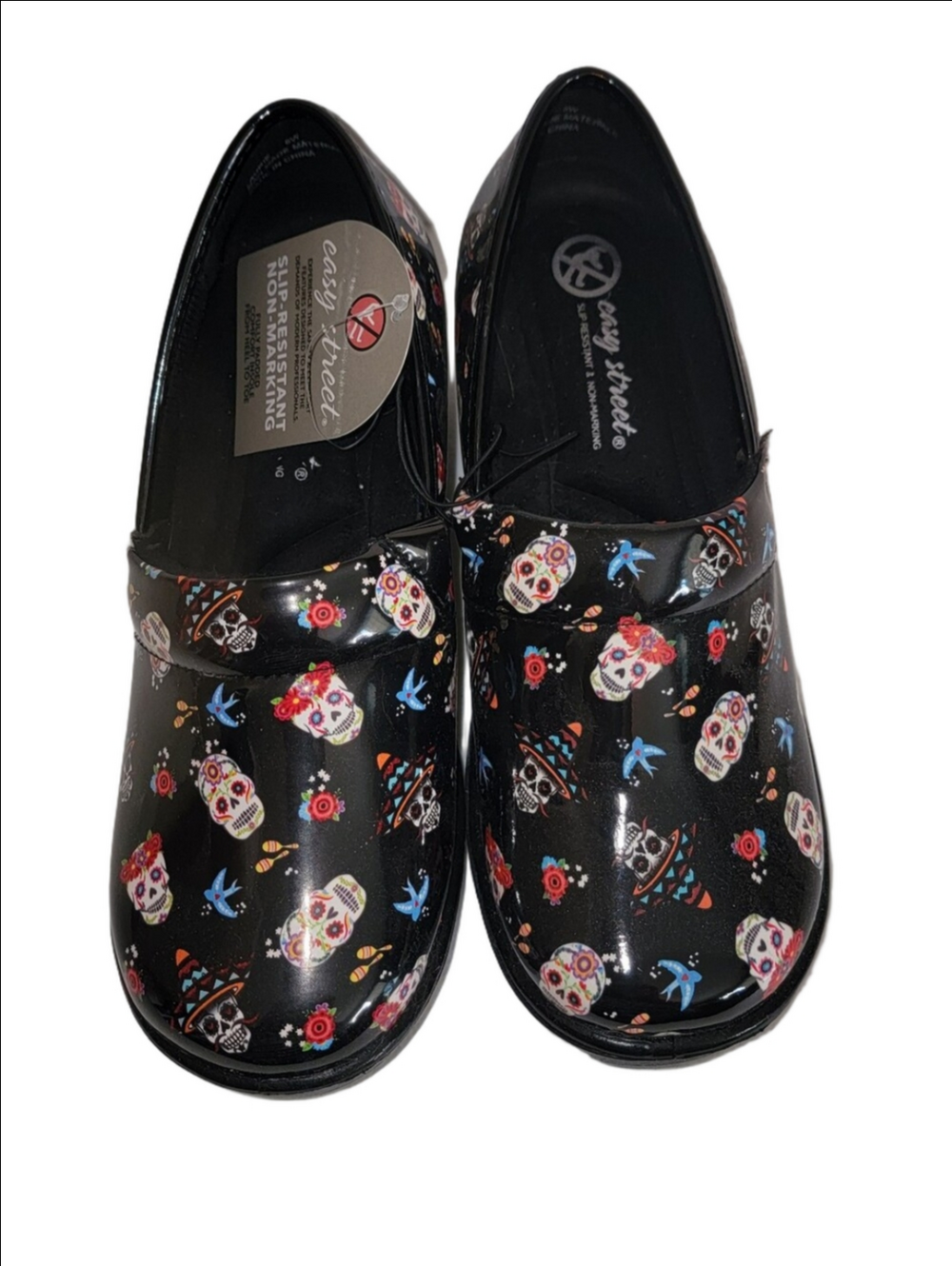 Easy Street Work Clogs Waterproof Slip Resistent Sugar Skulls Day Of The Dead 8W